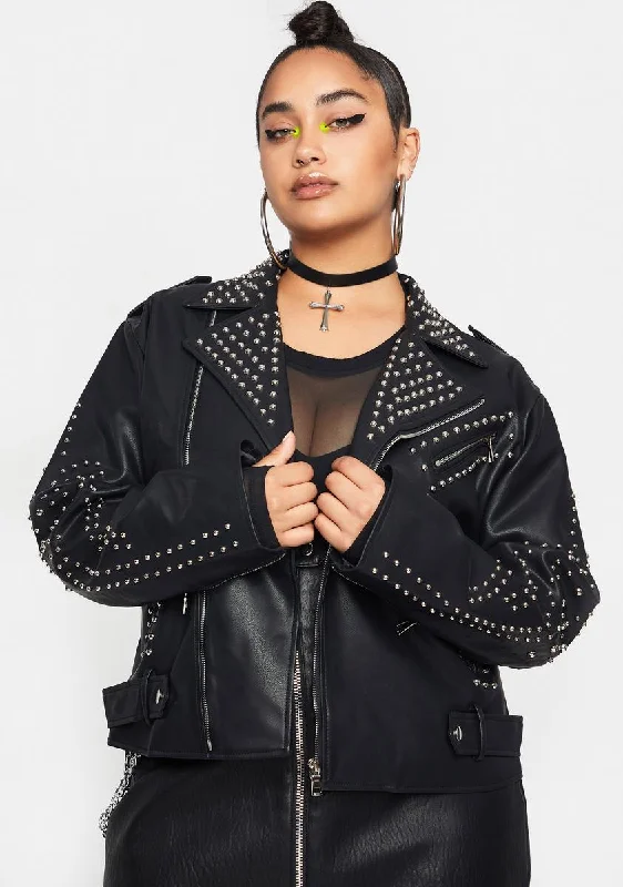 Plus Bella Vita Cropped Studded Moto Jacket