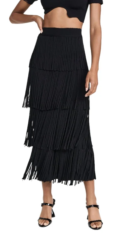 Za Za Knit Fringe Skirt In Black