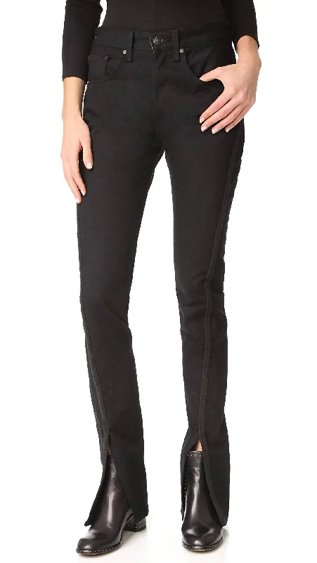 Regalia Ankle Front Slit High Rise Classic Jeans In Black