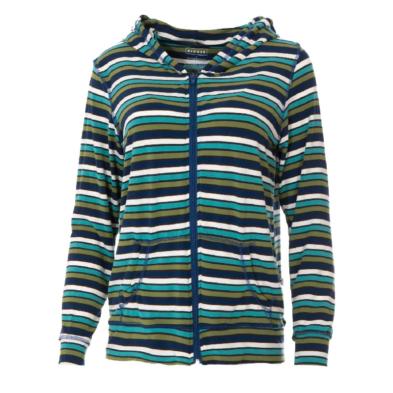 Women's Lightweight Zip-Front Hooded Jacket In Grasshopper Stripe