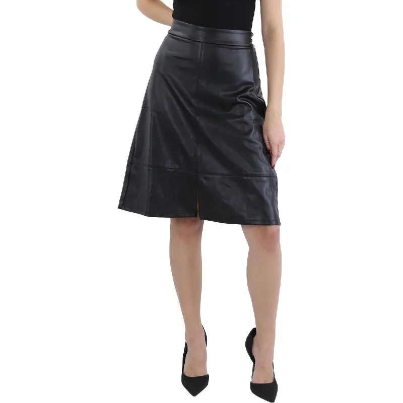 Womens Faux Leather A-Line A-Line Skirt