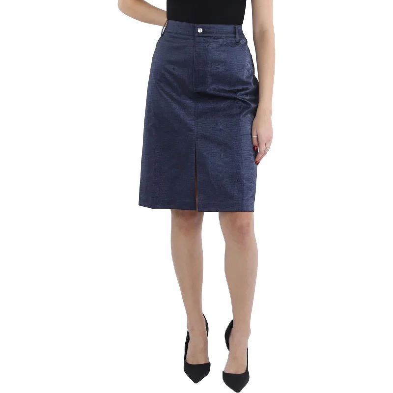 Womens Midi Faux Leather Midi Skirt