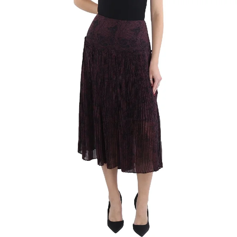 Womens Pleated Mid Calf A-Line Skirt