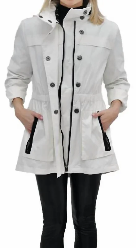 Tess Weather Proof Jacket In White Black Trim