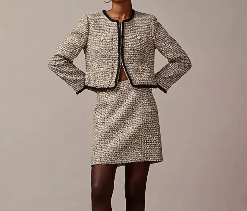 A-Line Tinsel Tweed Mini Skirt In Gold/grey