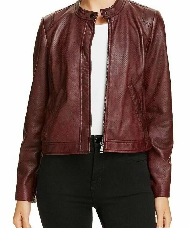 Perforated Leather Jacket In Bordeaux