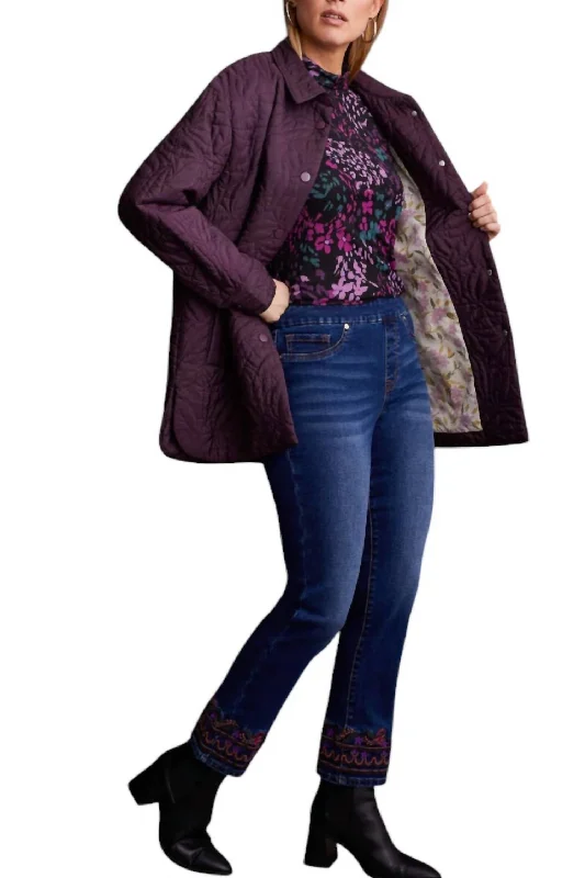 Quilted Snap Front Jacket With Pattered Lining In Raisin