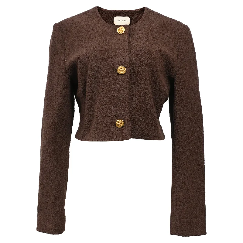 Magda Butrym Flow-Embellished Button Crop Blazer in Brown Cotton