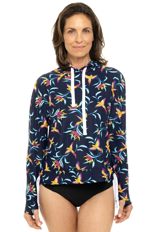 Women's Waikal Swim Hoodie | Navy Birds of Paradise