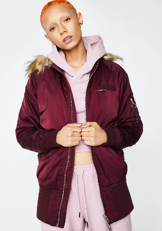 Burgundy Elongated Bomber