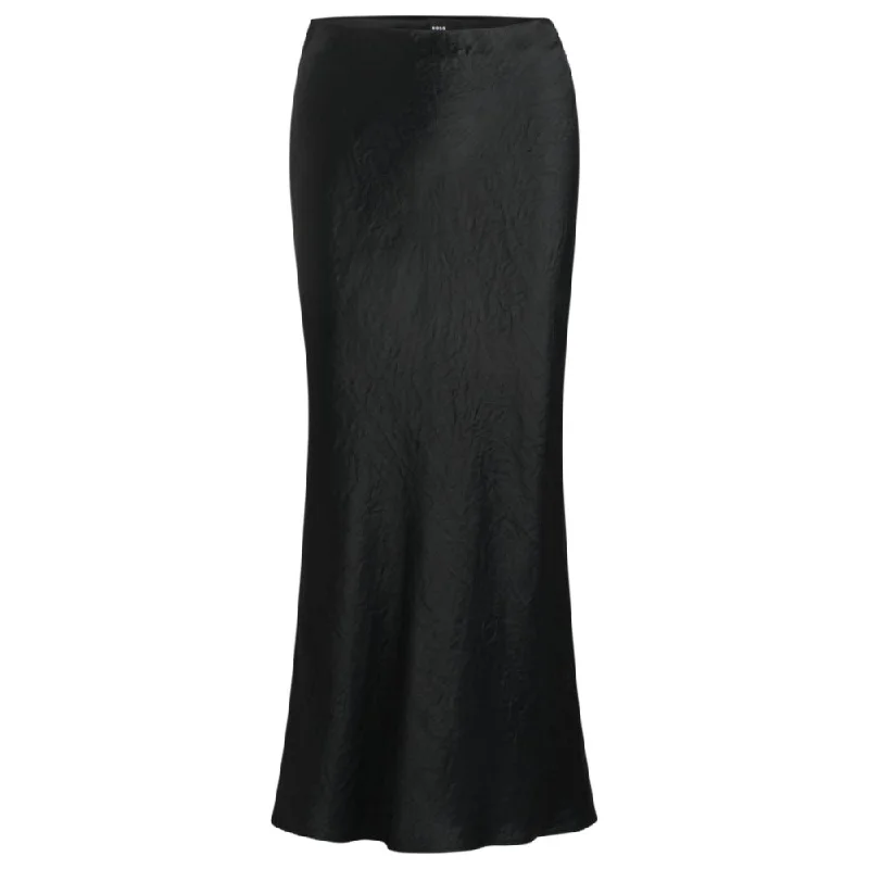 Midi-length skirt in crinkled satin-touch fabric