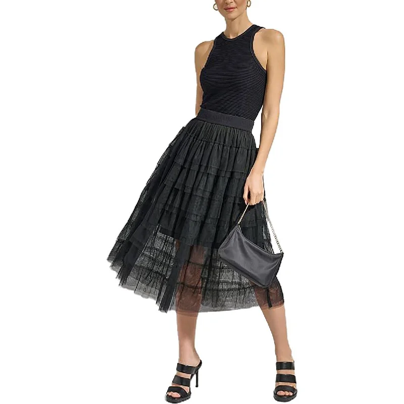 Womens Tulle Tiered Midi Skirt