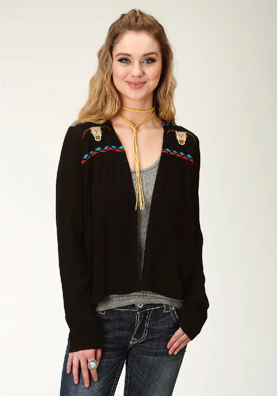 Roper Womens Black Cotton Blend Blended Crepe Cardigan