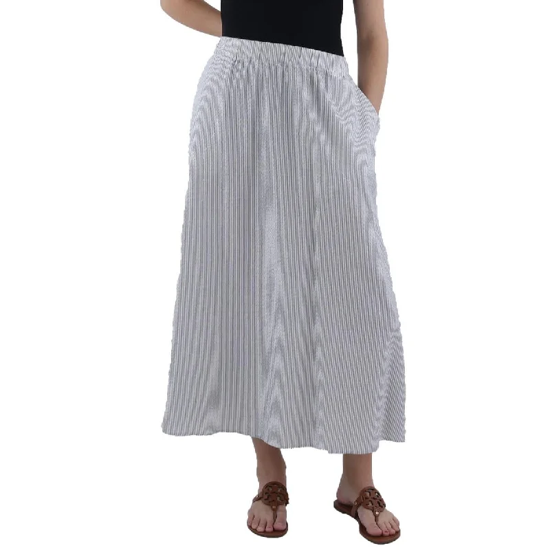 Womens Cotton Striped Midi Skirt