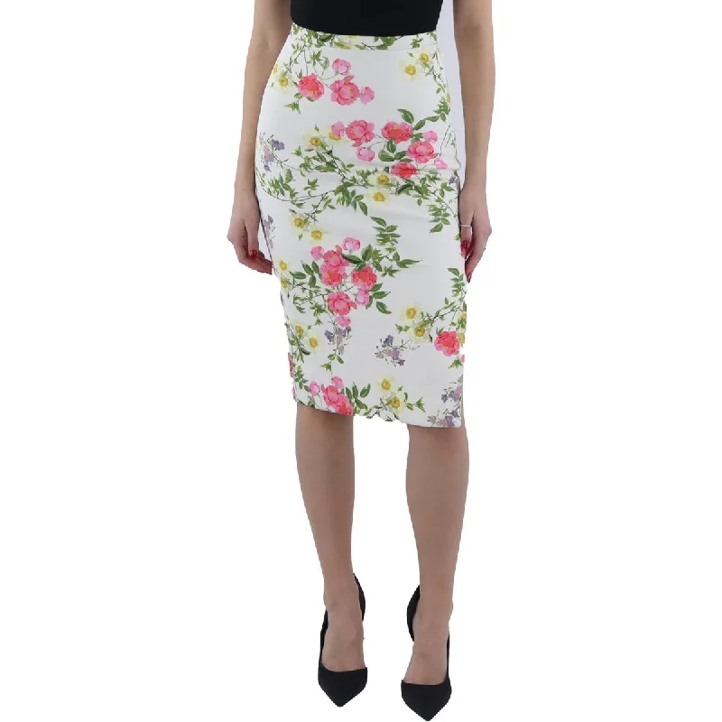 Leonora Womens Floral Midi Pencil Skirt