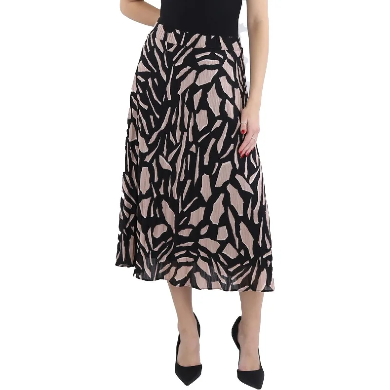 Womens Printed Pleated Midi Skirt