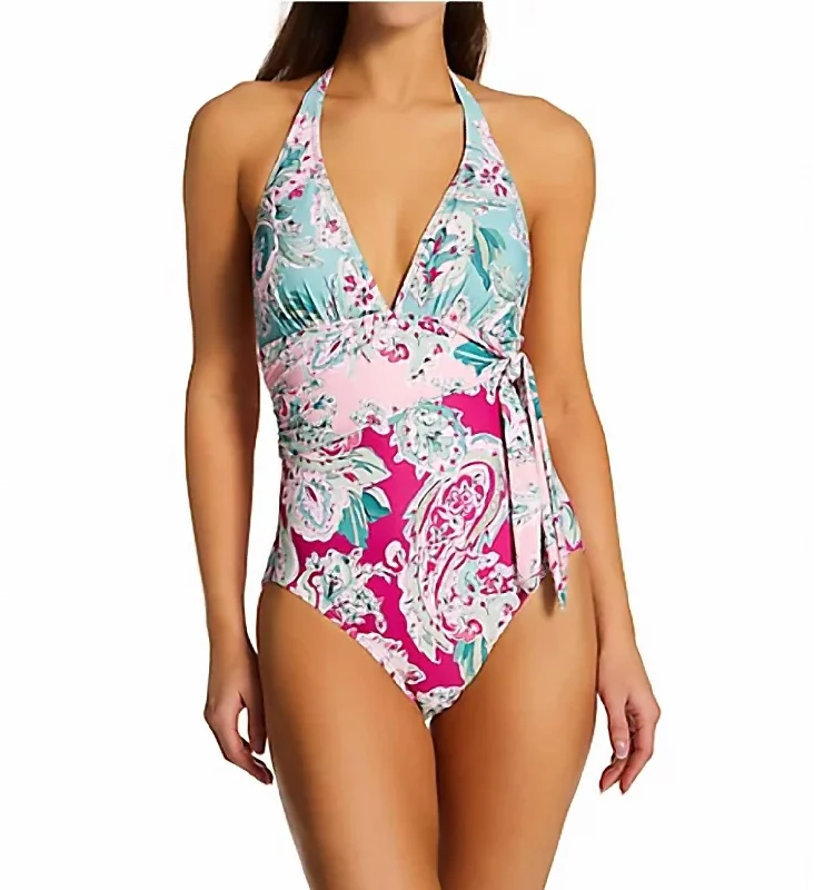 Paisley Scarf Tie One Piece Swimsuit In Multi