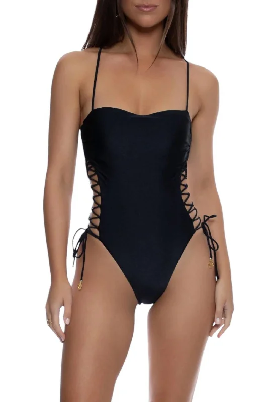 Cosita Buena Square Neck Lace Up One Piece In Black