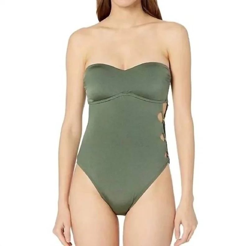 Solid Attitude Side Looped Bandeau One Piece In Olive