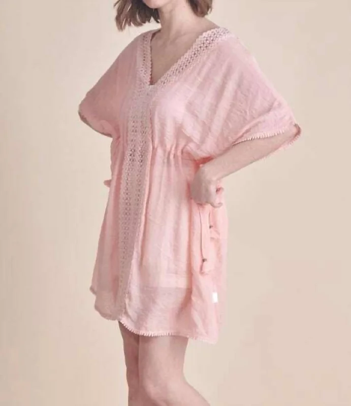 Floral Woven Cover-Up Top In Pink