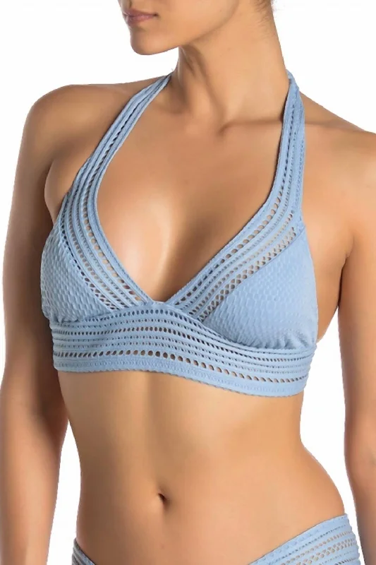 Perla Crochet Halter Top In Pacific Blue