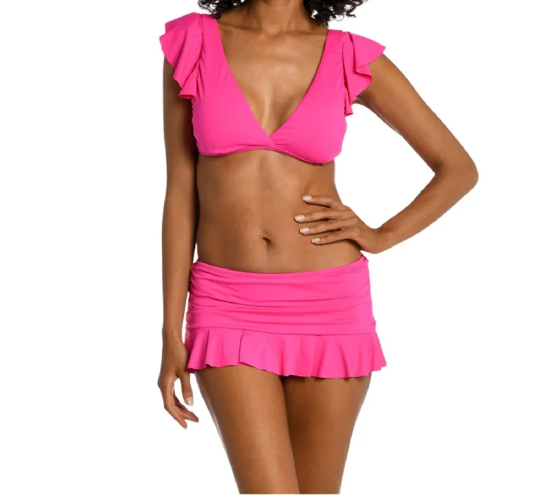 Island Goddess Ruffle Arm Bra Top In Pop Pink