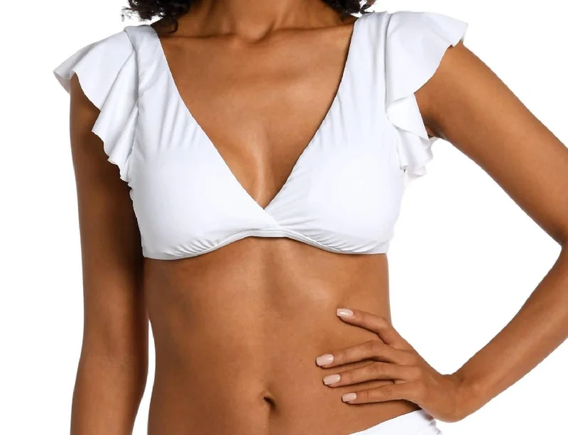 Island Goddess Ruffle Arm Bra Top In White