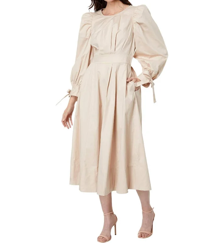 Leighton Tie Sleeve Dress In Stone Beige