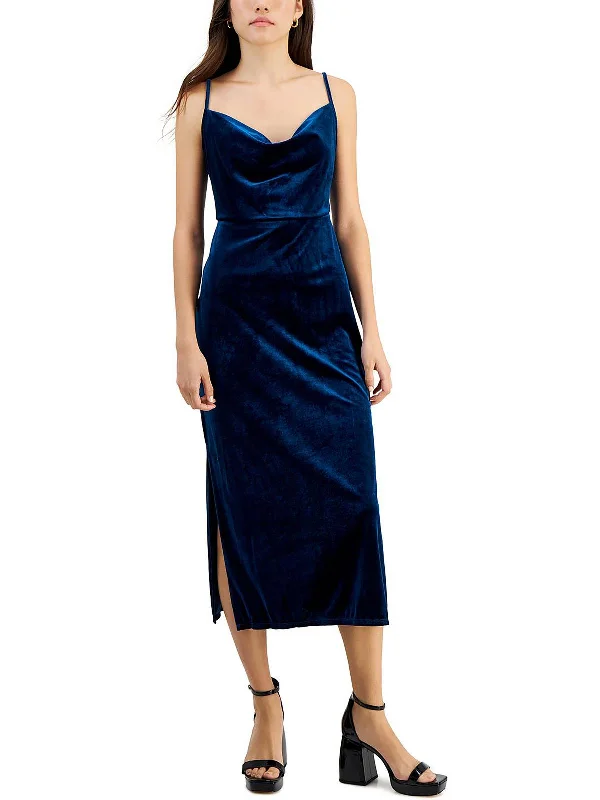 Petites Womens Velvet Tea Cocktail and Party Dress