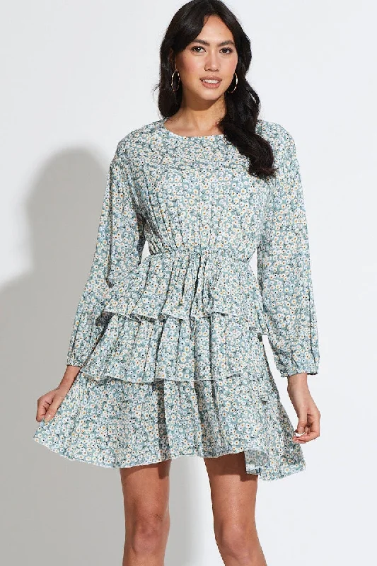 Print Mini Dress Long Sleeve