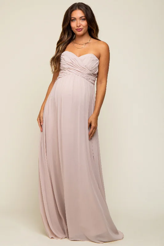 Taupe Sweetheart Convertible Chiffon Maternity Gown