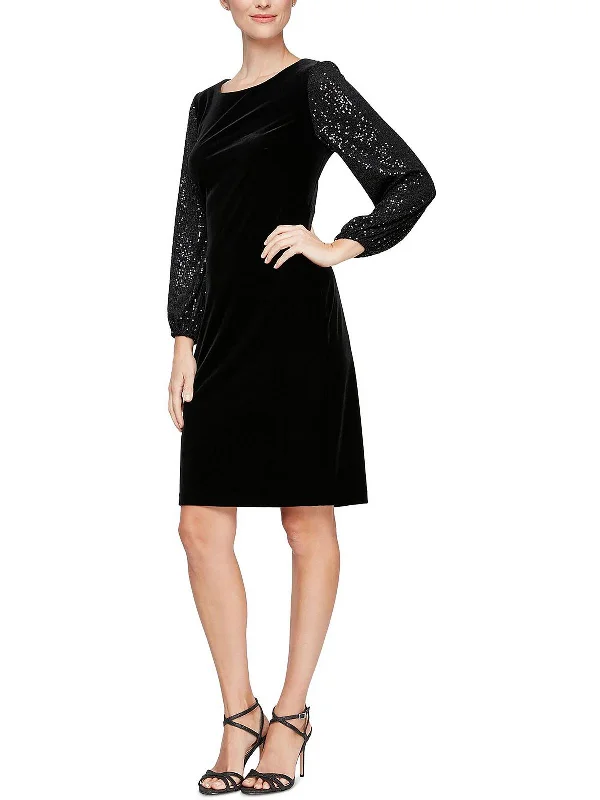 Womens Velvet Sequined Sheath Dress