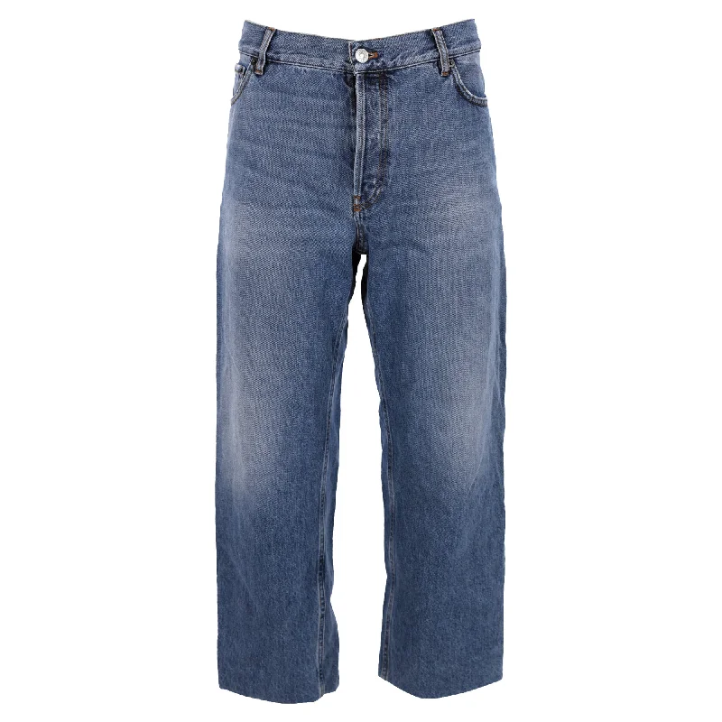 Balenciaga 3/4 Regular Fit High-Rise Denim Pants in Blue Cotton