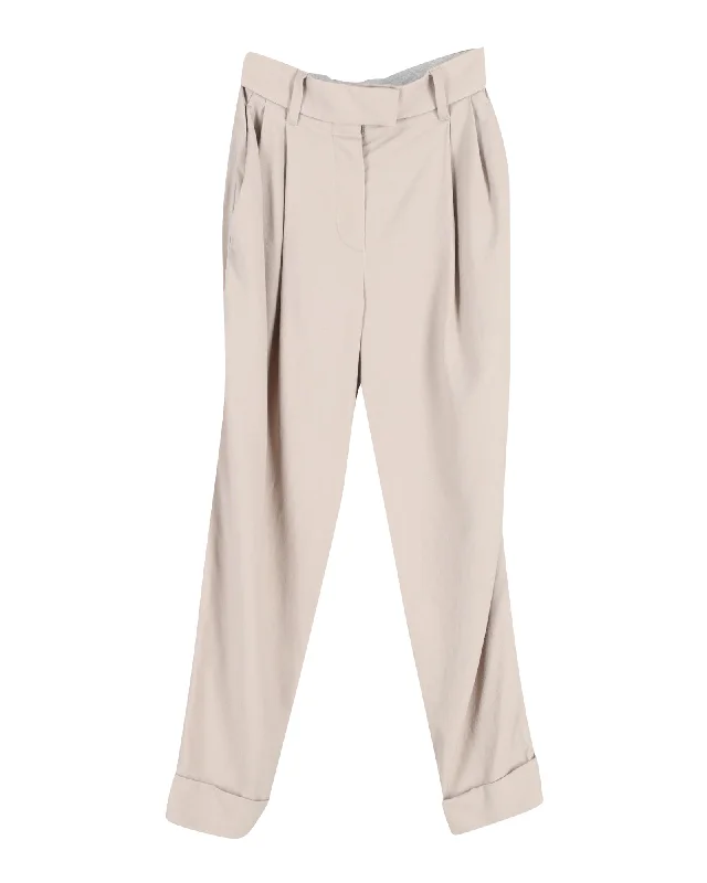 Brunello Cucinelli Pleated Trousers in Beige Lana Vergine