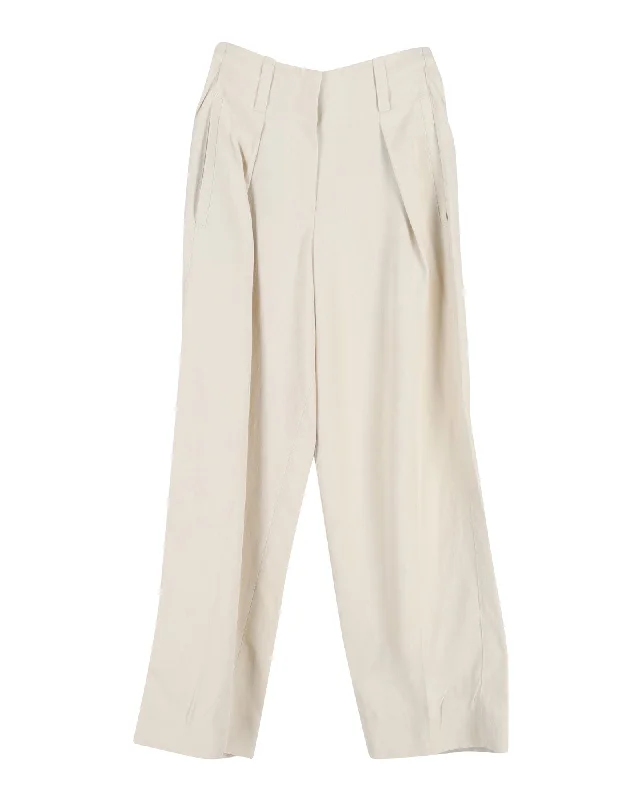 Brunello Cucinelli Wide Leg Trousers in Cream Viscose