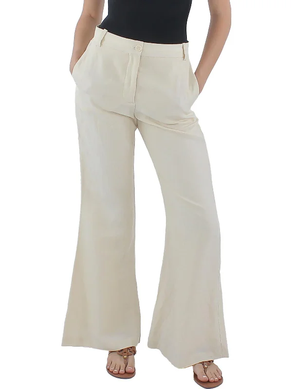 Carass Womens Linen Flare Legs Wide Leg Pants