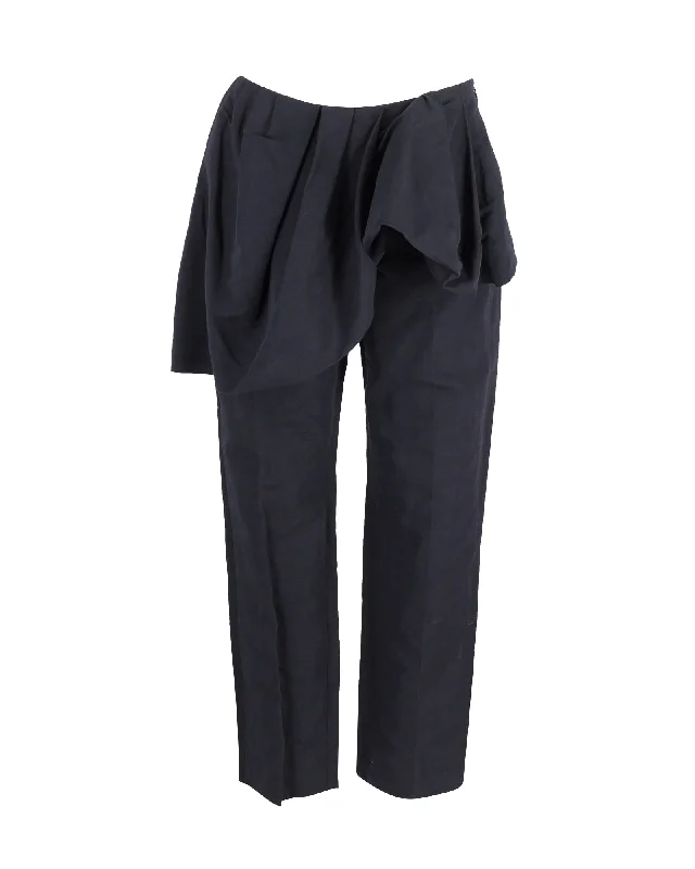 Dries Van Noten Patiar Ruffled Pants in Navy Blue Cotton