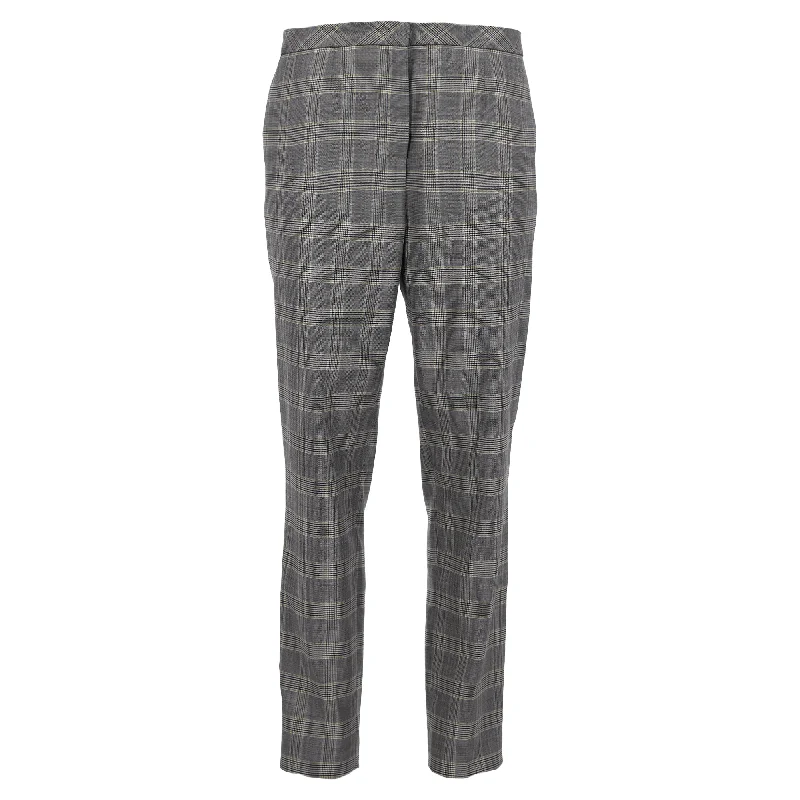 Escada Plaid Print Straight-Leg Trousers in Grey Wool