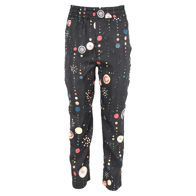 Isabel Marant Polka Dots Print Gartered-Waist Straight-Leg Trousers in Black Cotton