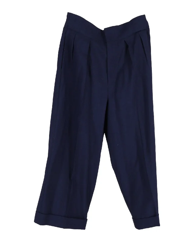 Marni Pleated Trousers in Navy Blue Wool