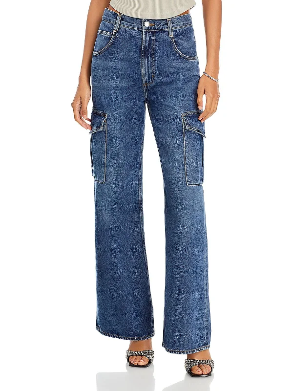 Minka Womens High Rise Denim Cargo Jeans