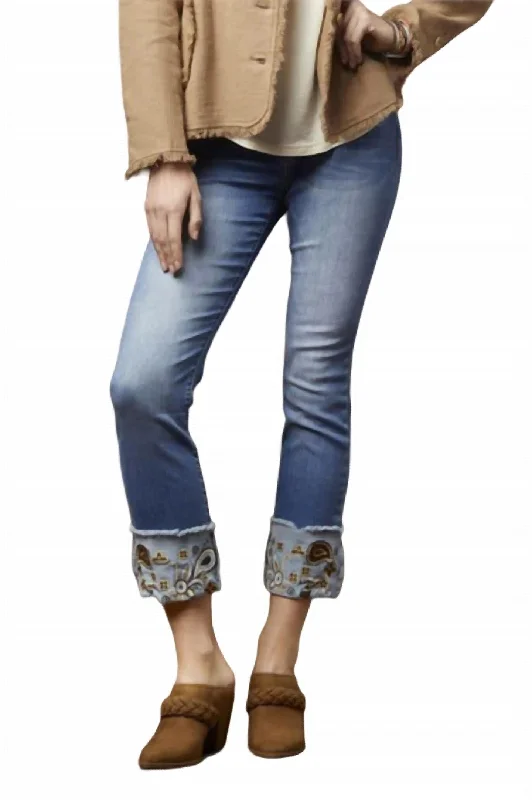 Omg Straight Embroidered Bottom Jeans In Medium Denim