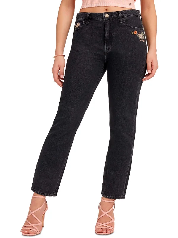 Womens High Rise Dark Wash Straight Leg Jeans