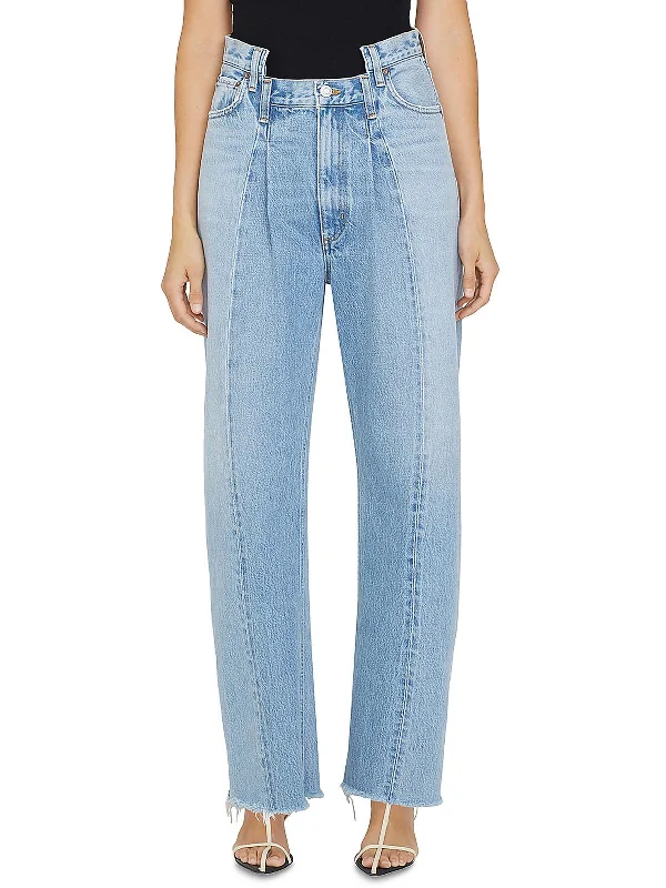 Womens Pleated Pockets High-Waisted Jeans