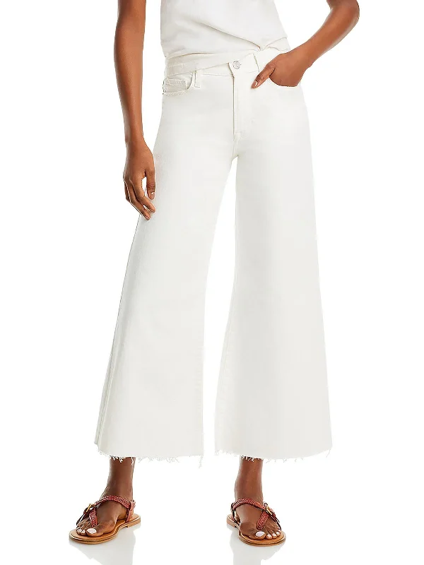 Womens Pockets Wide Legs High-Waisted Pants